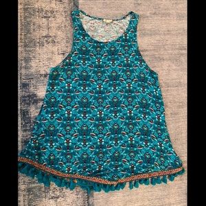 Pattern boho tank with tassel accent